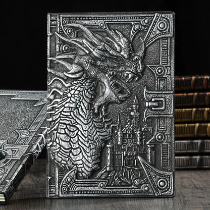 D&D Character Journal with 3D dragon print standing up right